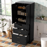 VanityFus Black 15.67-in x 29.92-in x 72.2-in Wood Freestanding Soft Close Linen Cabinet adjustable shelves 4 Soft close doors 3 drawers