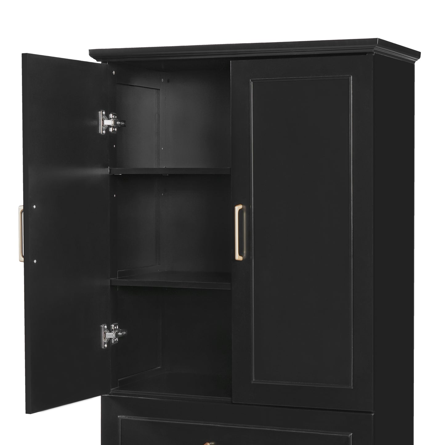 VanityFus Black 15.67-in x 29.92-in x 72.2-in Wood Freestanding Soft Close Linen Cabinet adjustable shelves 4 Soft close doors 3 drawers