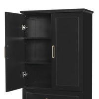 VanityFus Black 15.67-in x 29.92-in x 72.2-in Wood Freestanding Soft Close Linen Cabinet adjustable shelves 4 Soft close doors 3 drawers