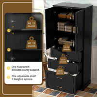 VanityFus Black 15.67-in x 29.92-in x 72.2-in Wood Freestanding Soft Close Linen Cabinet adjustable shelves 4 Soft close doors 3 drawers
