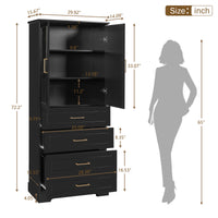 VanityFus Black 15.67-in x 29.92-in x 72.2-in Wood Freestanding Soft Close Linen Cabinet adjustable shelves 4 Soft close doors 3 drawers