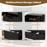VanityFus Black 15.67-in x 29.92-in x 72.2-in Wood Freestanding Soft Close Linen Cabinet adjustable shelves 4 Soft close doors 3 drawers