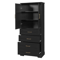 VanityFus Black 15.67-in x 29.92-in x 72.2-in Wood Freestanding Soft Close Linen Cabinet adjustable shelves 4 Soft close doors 3 drawers