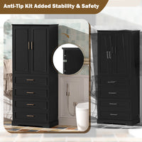 VanityFus Black 15.67-in x 29.92-in x 72.2-in Wood Freestanding Soft Close Linen Cabinet adjustable shelves 4 Soft close doors 3 drawers