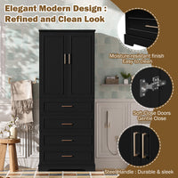 VanityFus Black 15.67-in x 29.92-in x 72.2-in Wood Freestanding Soft Close Linen Cabinet adjustable shelves 4 Soft close doors 3 drawers