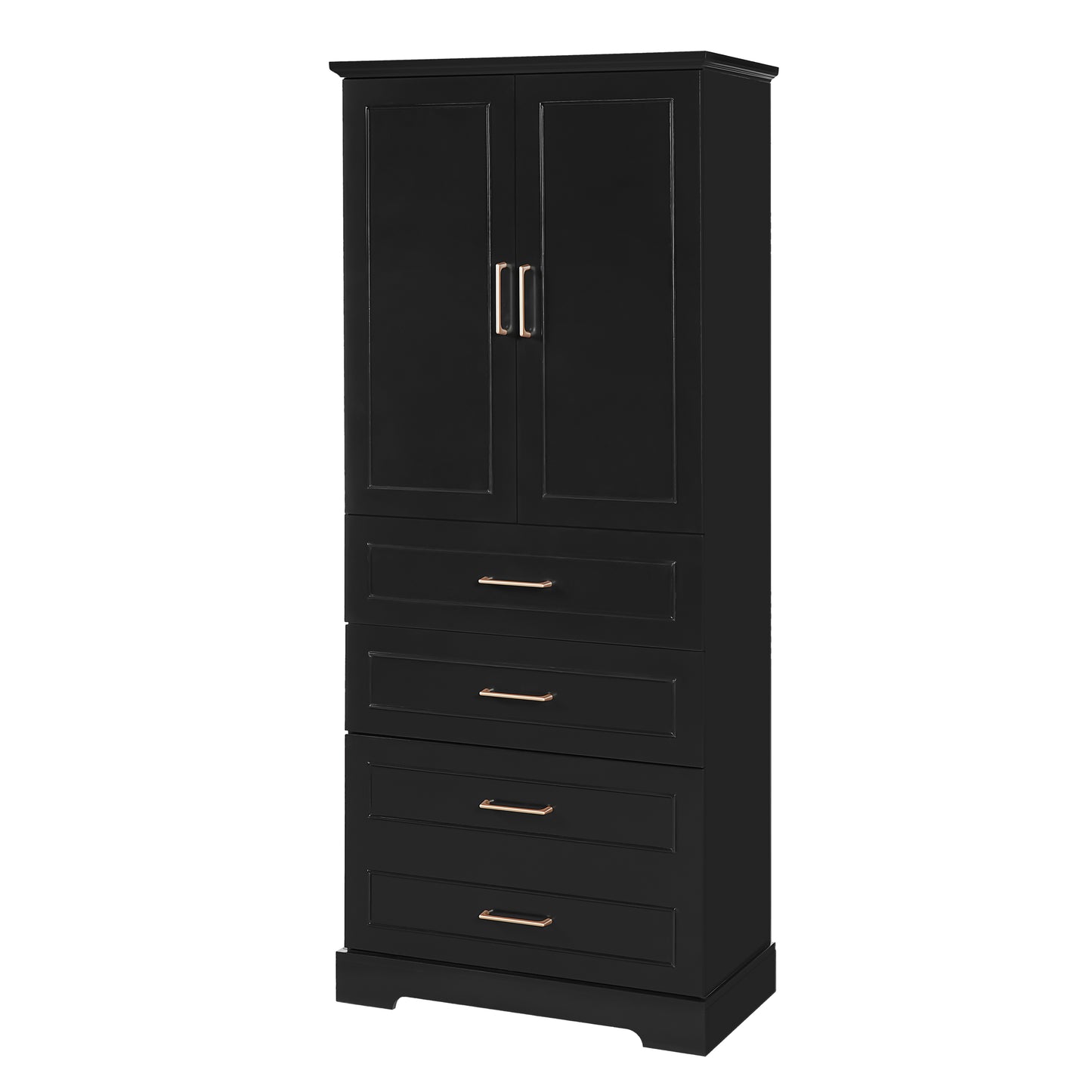 VanityFus Black 15.67-in x 29.92-in x 72.2-in Wood Freestanding Soft Close Linen Cabinet adjustable shelves 4 Soft close doors 3 drawers