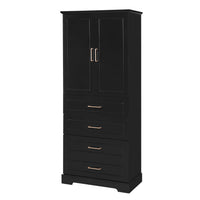 VanityFus Black 15.67-in x 29.92-in x 72.2-in Wood Freestanding Soft Close Linen Cabinet adjustable shelves 4 Soft close doors 3 drawers