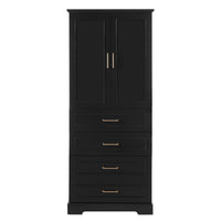 VanityFus Black 15.67-in x 29.92-in x 72.2-in Wood Freestanding Soft Close Linen Cabinet adjustable shelves 4 Soft close doors 3 drawers