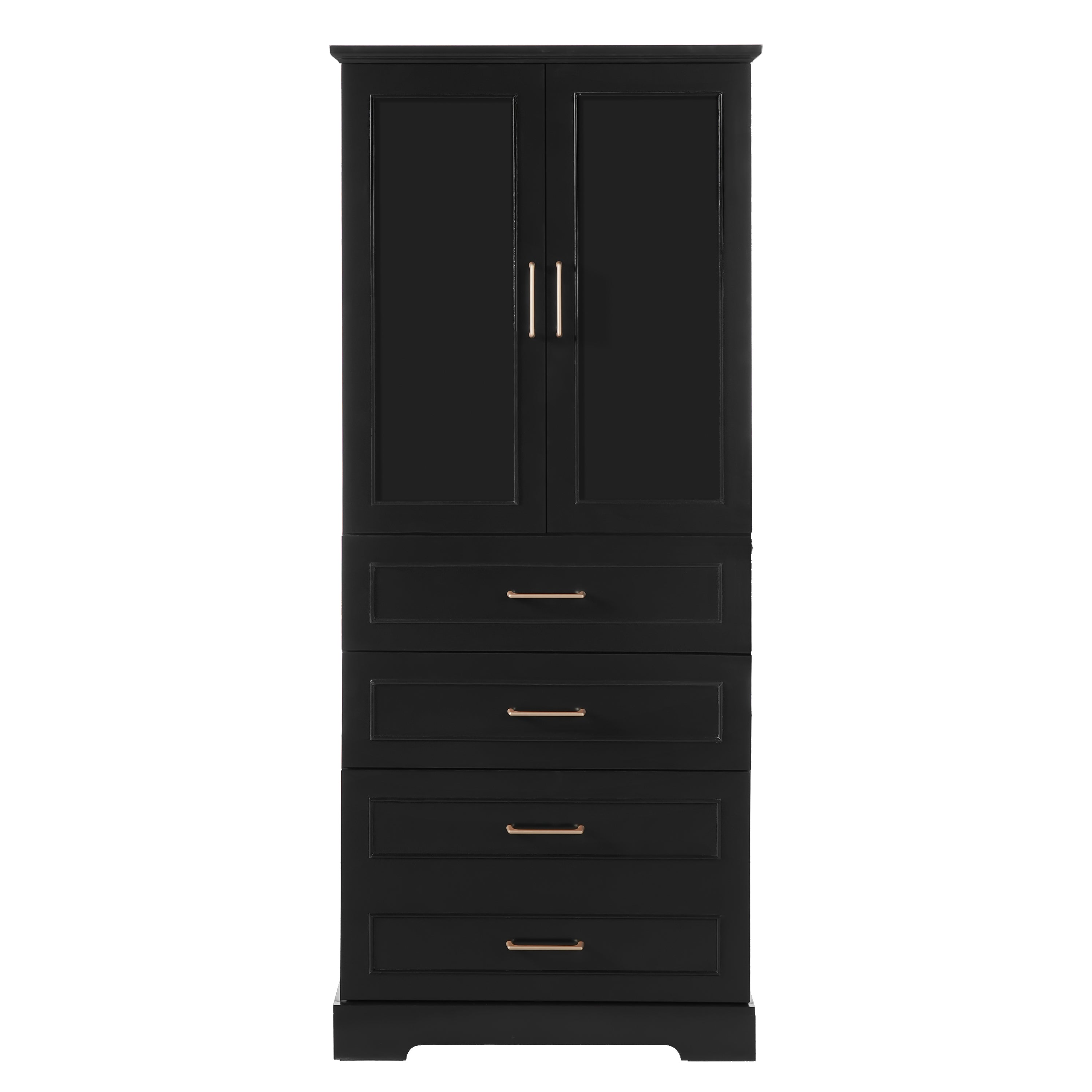 VanityFus Black 15.67-in x 29.92-in x 72.2-in Wood Freestanding Soft Close Linen Cabinet adjustable shelves 4 Soft close doors 3 drawers