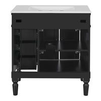 VanityFus Black 30-in Bathroom Vanity Single Sink Combo Ceramic Top 2 Soft-Close Doors 3 Drawers Adjustable Shelves