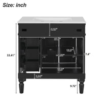 VanityFus Black 30-in Bathroom Vanity Single Sink Combo Ceramic Top 2 Soft-Close Doors 3 Drawers Adjustable Shelves