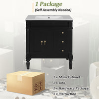 VanityFus Black 30-in Bathroom Vanity Single Sink Combo Ceramic Top 2 Soft-Close Doors 3 Drawers Adjustable Shelves