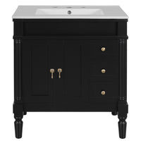 VanityFus Black 30-in Bathroom Vanity Single Sink Combo Ceramic Top 2 Soft-Close Doors 3 Drawers Adjustable Shelves