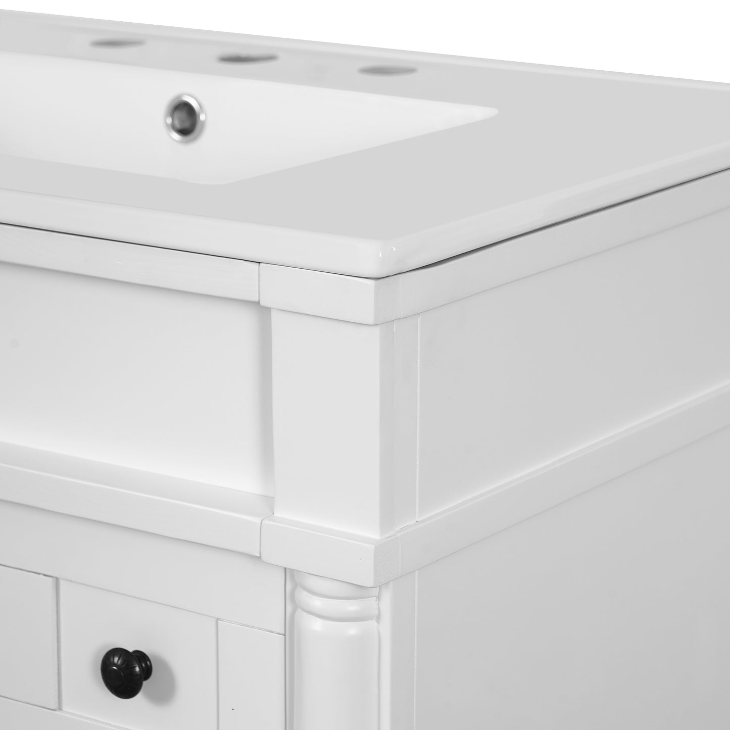 VanityFus White 30-in Bathroom Vanity Single Sink Combo Ceramic Top 2 Soft-Close Doors 3 Drawers Adjustable Shelves