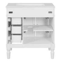 VanityFus White 30-in Bathroom Vanity Single Sink Combo Ceramic Top 2 Soft-Close Doors 3 Drawers Adjustable Shelves