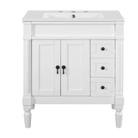 VanityFus White 30-in Bathroom Vanity Single Sink Combo Ceramic Top 2 Soft-Close Doors 3 Drawers Adjustable Shelves