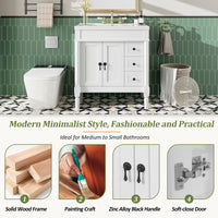 VanityFus White 30-in Bathroom Vanity Single Sink Combo Ceramic Top 2 Soft-Close Doors 3 Drawers Adjustable Shelves