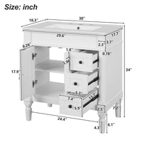 VanityFus White 30-in Bathroom Vanity Single Sink Combo Ceramic Top 2 Soft-Close Doors 3 Drawers Adjustable Shelves