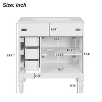 VanityFus White 30-in Bathroom Vanity Single Sink Combo Ceramic Top 2 Soft-Close Doors 3 Drawers Adjustable Shelves