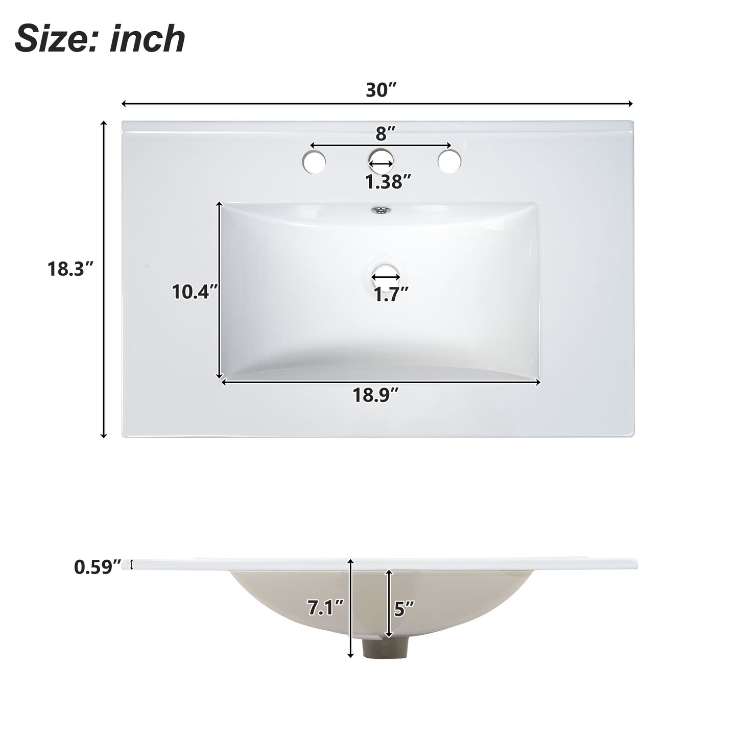 VanityFus White 30-in Bathroom Vanity Single Sink Combo Ceramic Top 2 Soft-Close Doors 3 Drawers Adjustable Shelves