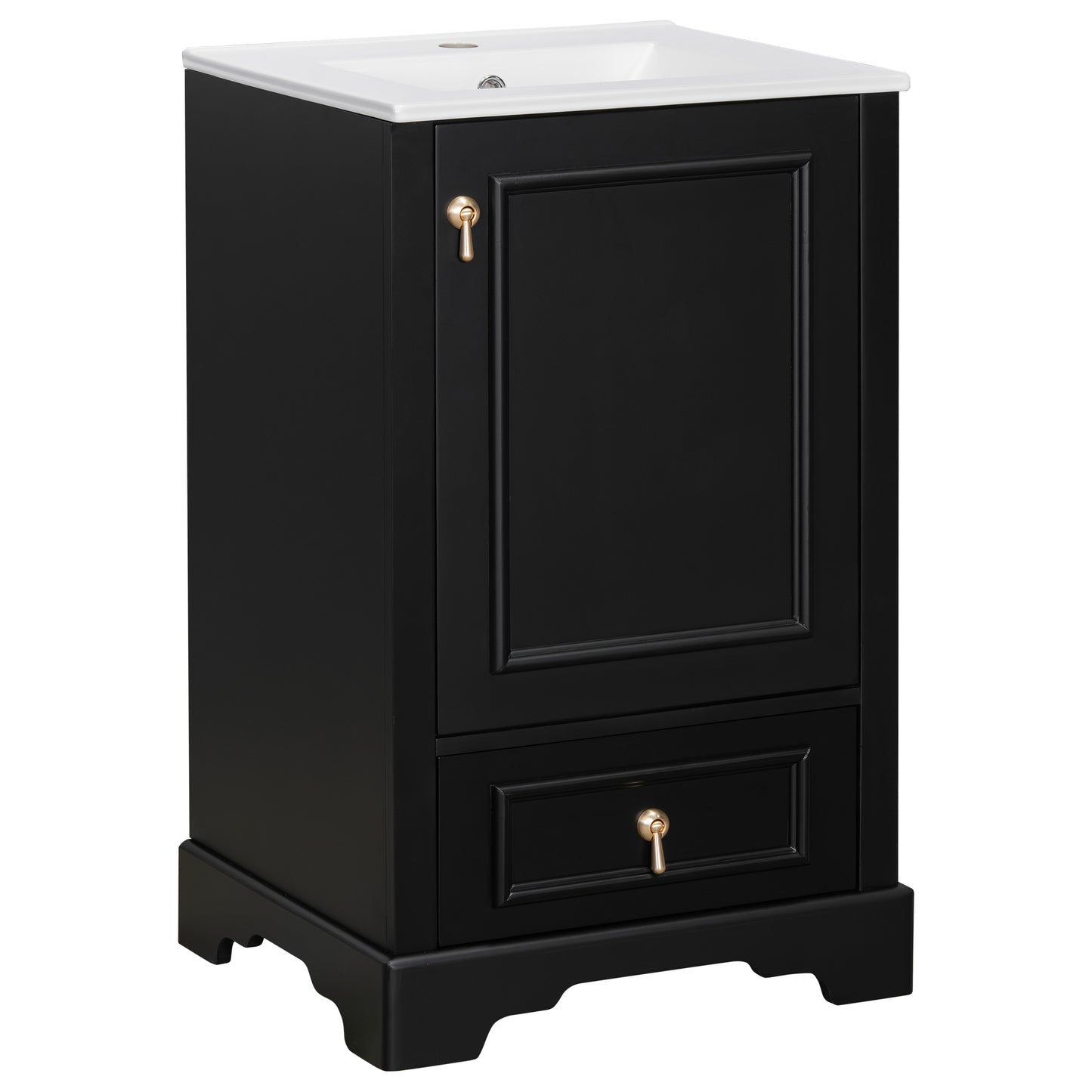 VanityFus Black 20-in Bathroom Vanity Single Sink Combo Ceramic Top 1 Soft-Close Doors 1 Drawer Adjustable shelves