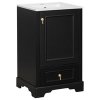 VanityFus Black 20-in Bathroom Vanity Single Sink Combo Ceramic Top 1 Soft-Close Doors 1 Drawer Adjustable shelves