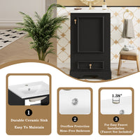 VanityFus Black 20-in Bathroom Vanity Single Sink Combo Ceramic Top 1 Soft-Close Doors 1 Drawer Adjustable shelves