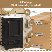 VanityFus Black 20-in Bathroom Vanity Single Sink Combo Ceramic Top 1 Soft-Close Doors 1 Drawer Adjustable shelves