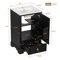 VanityFus Black 20-in Bathroom Vanity Single Sink Combo Ceramic Top 1 Soft-Close Doors 1 Drawer Adjustable shelves