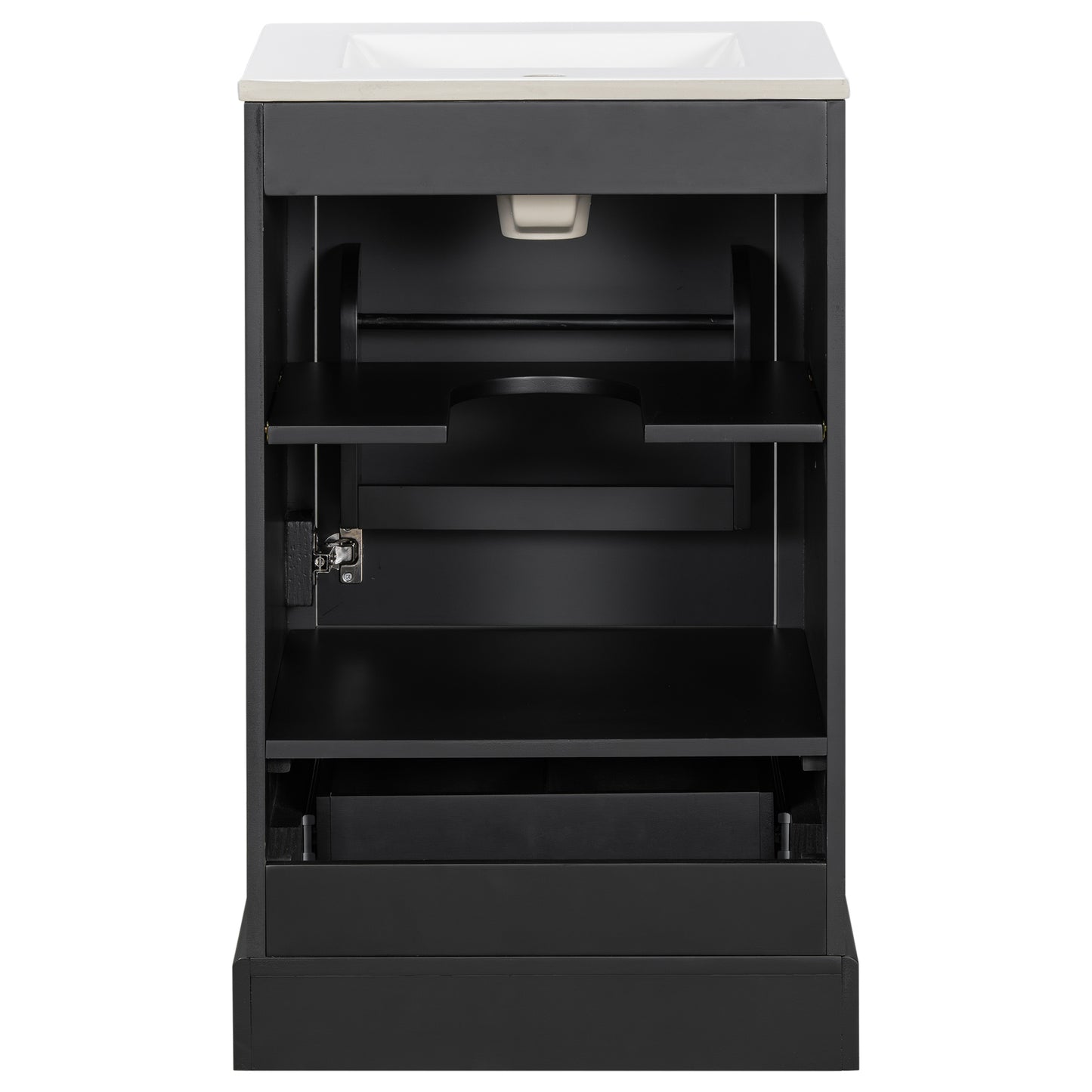 VanityFus Black 20-in Bathroom Vanity Single Sink Combo Ceramic Top 1 Soft-Close Doors 1 Drawer Adjustable shelves