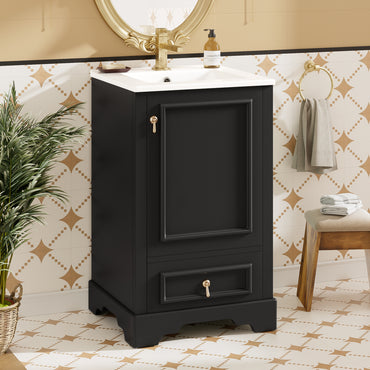 VanityFus Black 20-in Bathroom Vanity Single Sink Combo Ceramic Top 1 Soft-Close Doors 1 Drawer Adjustable shelves