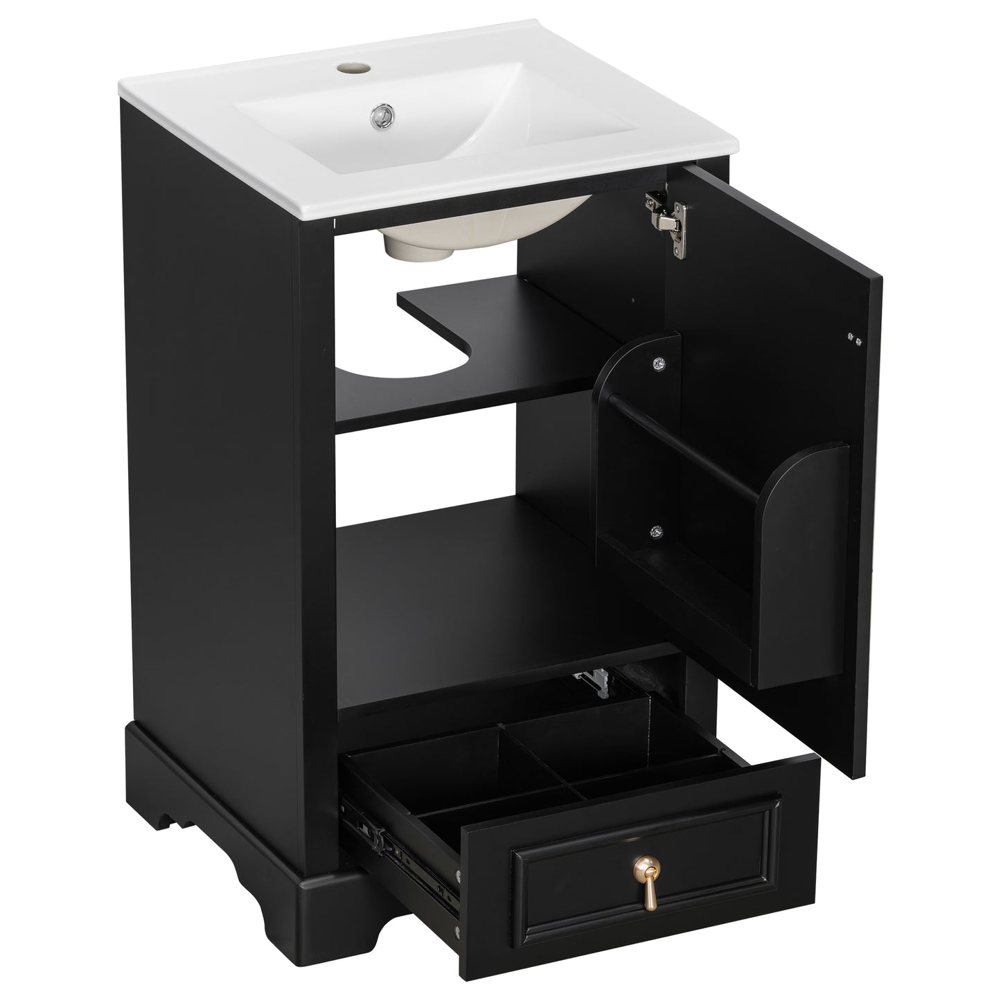 VanityFus Black 20-in Bathroom Vanity Single Sink Combo Ceramic Top 1 Soft-Close Doors 1 Drawer Adjustable shelves