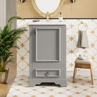 VanityFus Gray 20-in Bathroom Vanity Single Sink Combo Ceramic Top 1 Soft-Close Doors 1 Drawer Adjustable shelves
