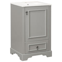 VanityFus Gray 20-in Bathroom Vanity Single Sink Combo Ceramic Top 1 Soft-Close Doors 1 Drawer Adjustable shelves