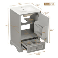 VanityFus Gray 20-in Bathroom Vanity Single Sink Combo Ceramic Top 1 Soft-Close Doors 1 Drawer Adjustable shelves