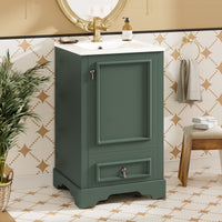 VanityFus Green 20-in Bathroom Vanity Single Sink Combo Ceramic Top 1 Soft-Close Doors 1 Drawer Adjustable shelves