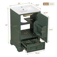 VanityFus Green 20-in Bathroom Vanity Single Sink Combo Ceramic Top 1 Soft-Close Doors 1 Drawer Adjustable shelves