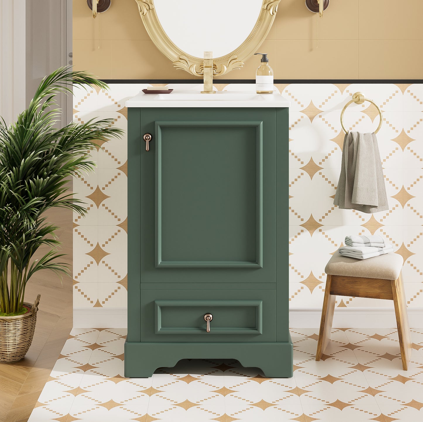 VanityFus Green 20-in Bathroom Vanity Single Sink Combo Ceramic Top 1 Soft-Close Doors 1 Drawer Adjustable shelves