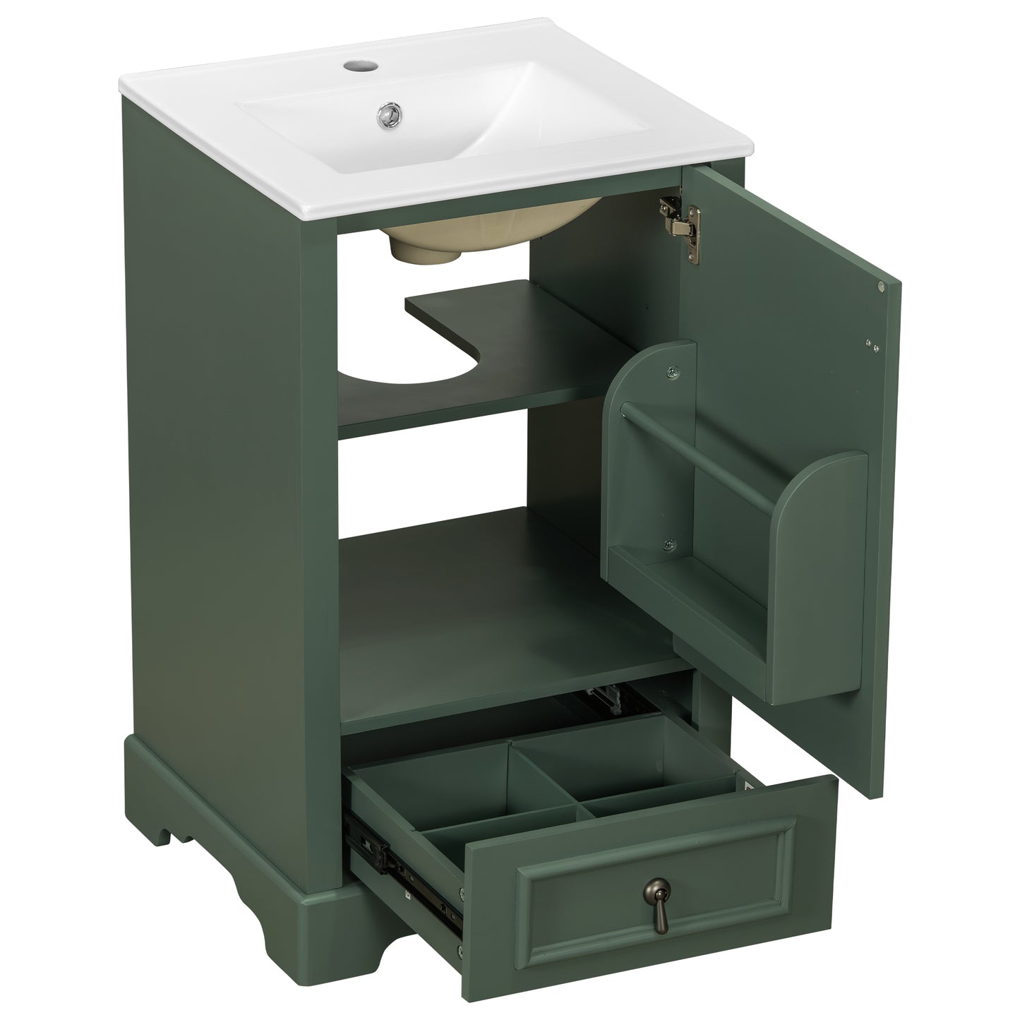 VanityFus Green 20-in Bathroom Vanity Single Sink Combo Ceramic Top 1 Soft-Close Doors 1 Drawer Adjustable shelves