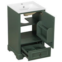 VanityFus Green 20-in Bathroom Vanity Single Sink Combo Ceramic Top 1 Soft-Close Doors 1 Drawer Adjustable shelves