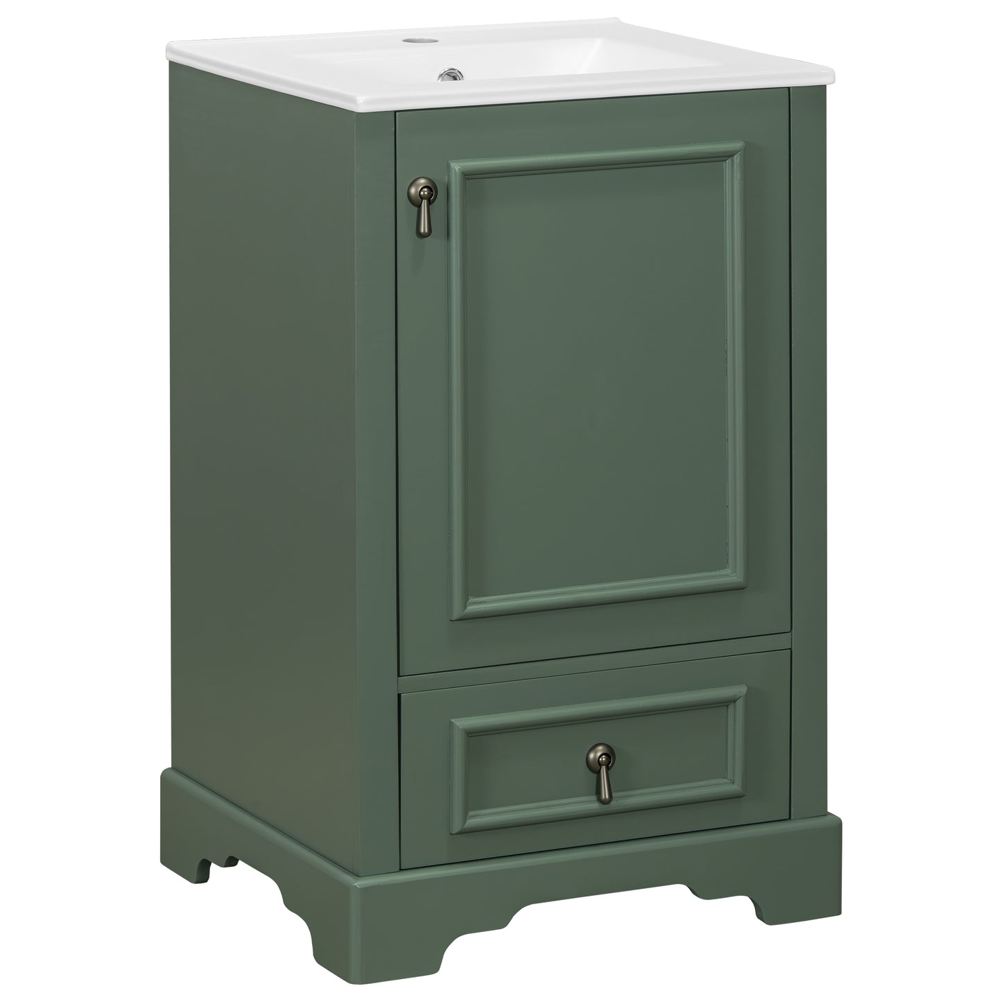 VanityFus Green 20-in Bathroom Vanity Single Sink Combo Ceramic Top 1 Soft-Close Doors 1 Drawer Adjustable shelves