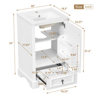 VanityFus White 20-in Bathroom Vanity Single Sink Combo Ceramic Top 1 Soft-Close Doors 1 Drawer Adjustable shelves