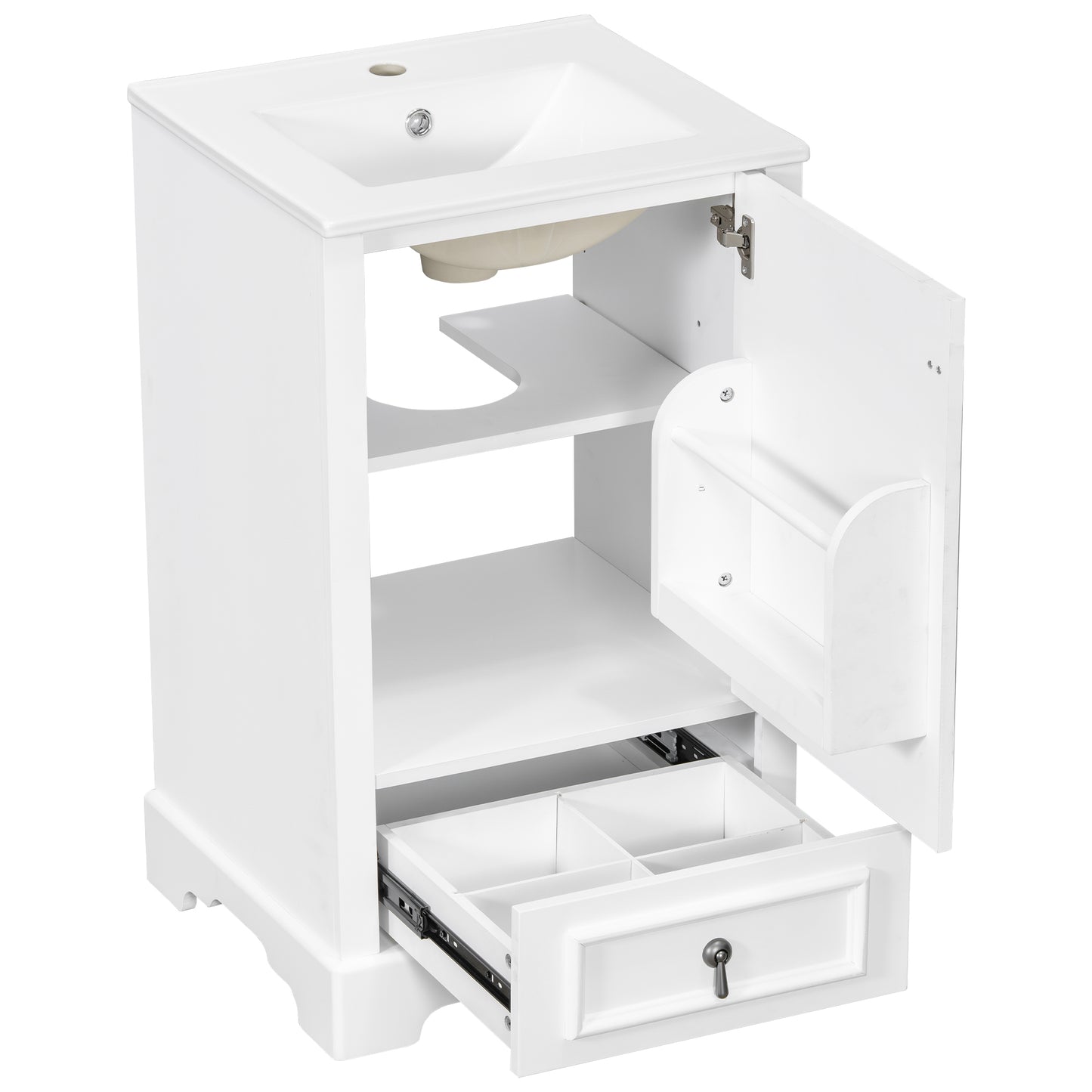 VanityFus White 20-in Bathroom Vanity Single Sink Combo Ceramic Top 1 Soft-Close Doors 1 Drawer Adjustable shelves