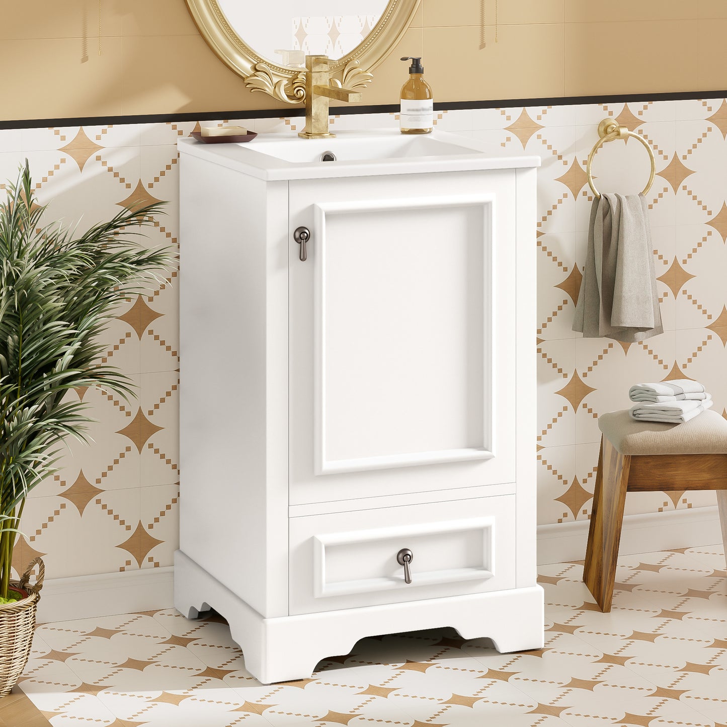 VanityFus White 20-in Bathroom Vanity Single Sink Combo Ceramic Top 1 Soft-Close Doors 1 Drawer Adjustable shelves