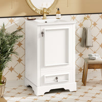 VanityFus White 20-in Bathroom Vanity Single Sink Combo Ceramic Top 1 Soft-Close Doors 1 Drawer Adjustable shelves