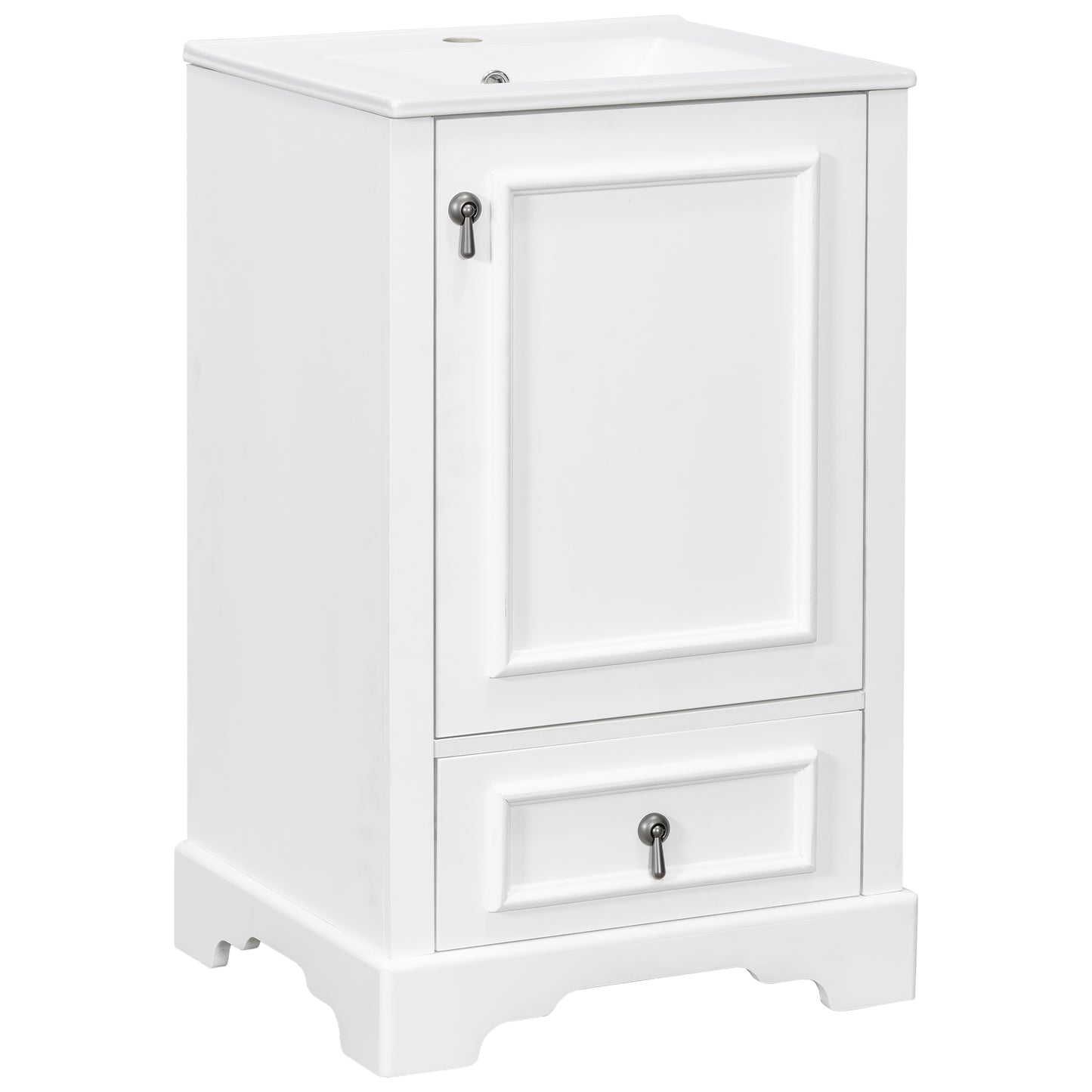 VanityFus White 20-in Bathroom Vanity Single Sink Combo Ceramic Top 1 Soft-Close Doors 1 Drawer Adjustable shelves