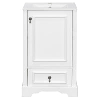VanityFus White 20-in Bathroom Vanity Single Sink Combo Ceramic Top 1 Soft-Close Doors 1 Drawer Adjustable shelves