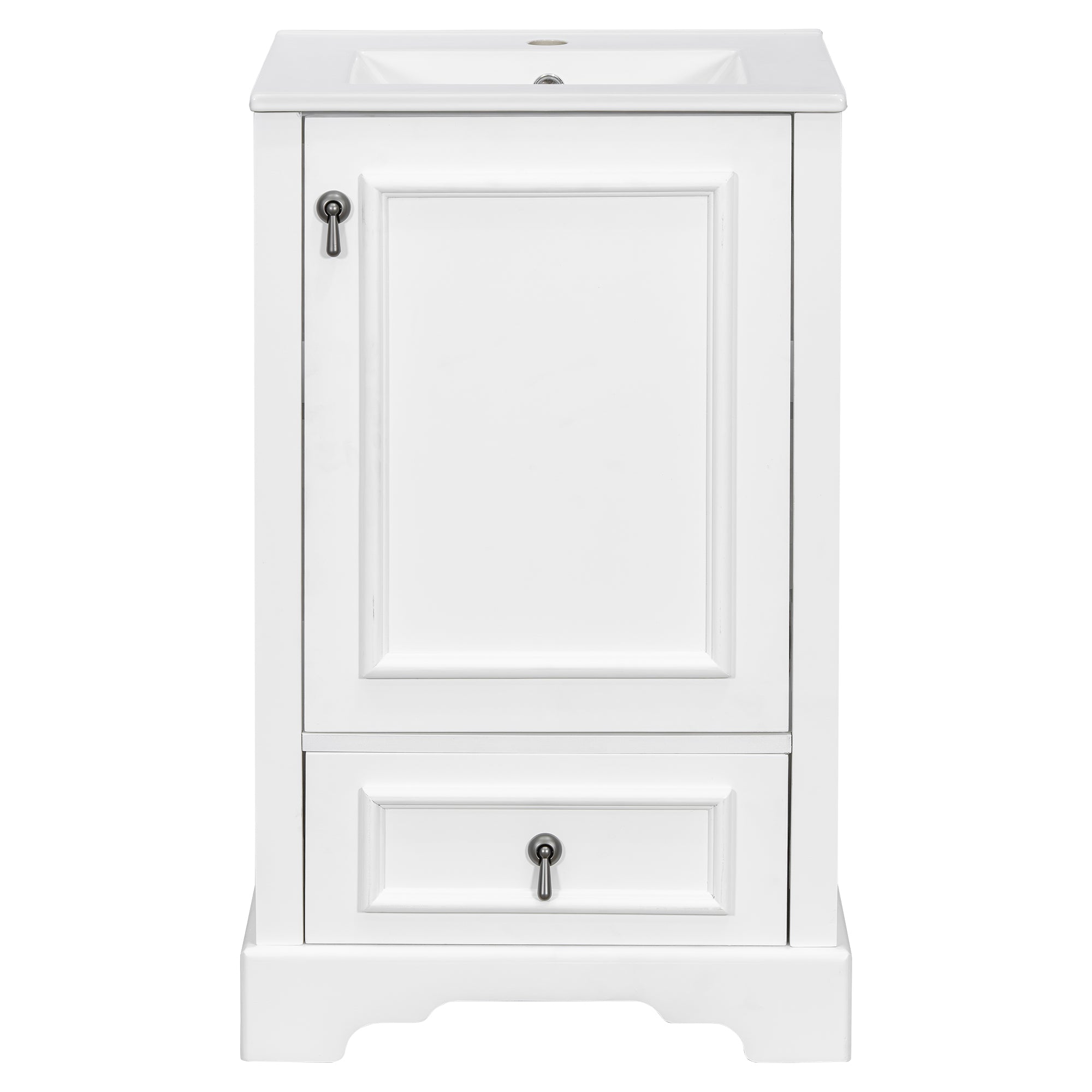 VanityFus White 20-in Bathroom Vanity Single Sink Combo Ceramic Top 1 Soft-Close Doors 1 Drawer Adjustable shelves