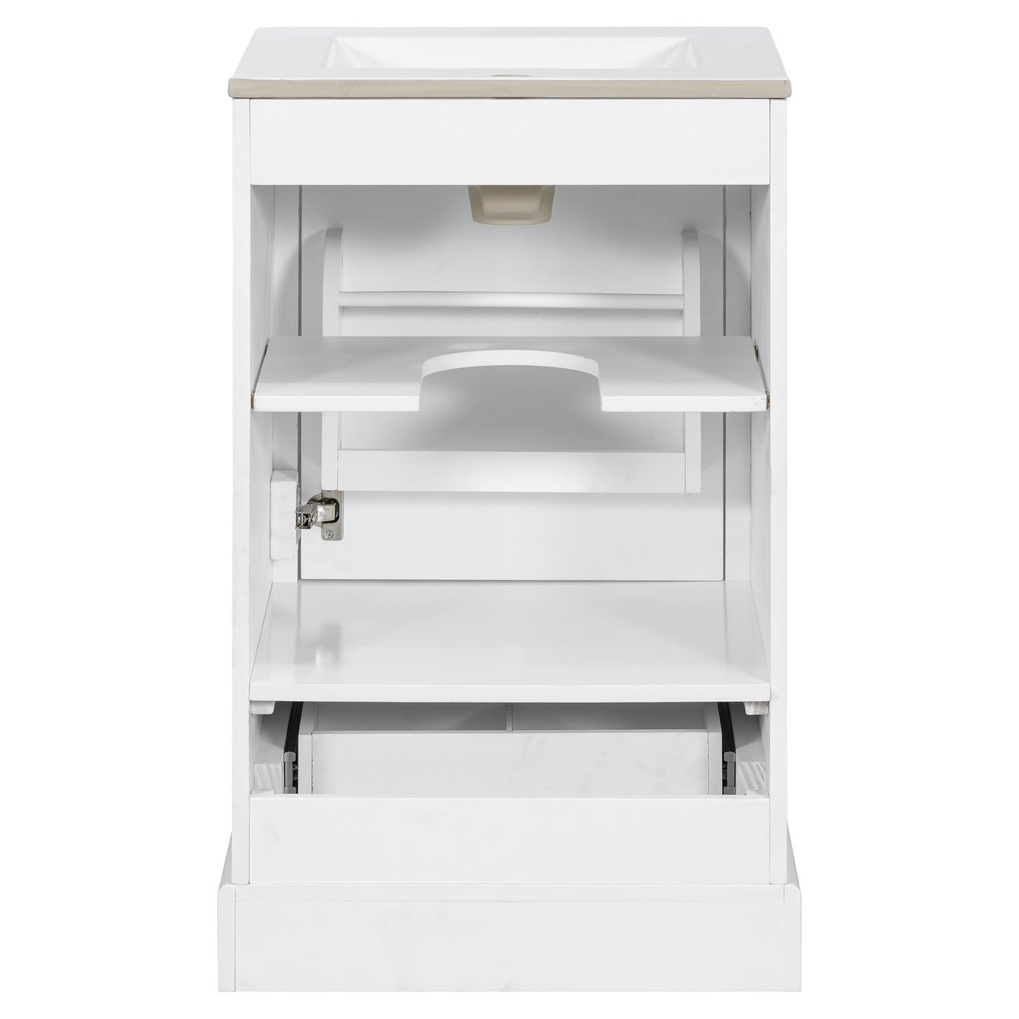 VanityFus White 20-in Bathroom Vanity Single Sink Combo Ceramic Top 1 Soft-Close Doors 1 Drawer Adjustable shelves