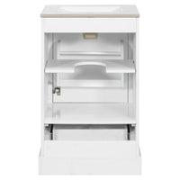 VanityFus White 20-in Bathroom Vanity Single Sink Combo Ceramic Top 1 Soft-Close Doors 1 Drawer Adjustable shelves